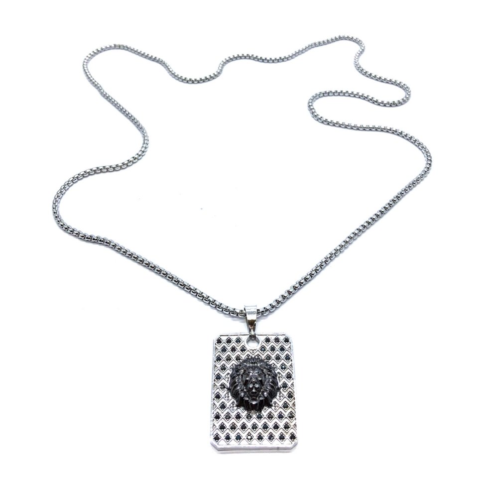 Siyah Zirkon Taşlı Aslan Kolye